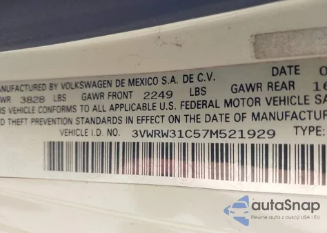 2007 Volkswagen New Beetle 2.5 из США, поврежденный, VIN 3VWRW31C57M521929